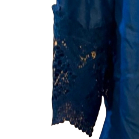 Unique Spectrum Royal Blue Lace Trim Blouse - Picture 4 of 5